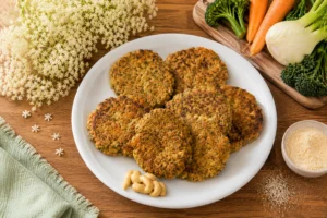 Burger di verdure con fiori di sambuco