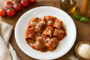 Pasta al pomodor arrosto e basilico