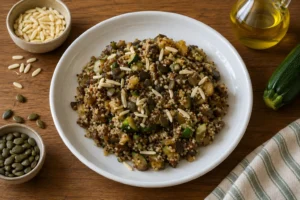 quinoa alla verdure mandorle e semi di zucca