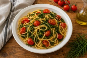 spaghetti pomodori e salicornia