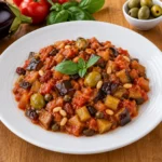 Caponata di melanzane alla palermitana 2 Caponata siciliana su tavola rustica