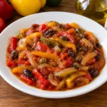 Peperonata 2 Peperonata rustica con olive e basilico