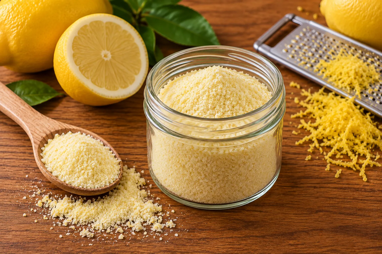 Sale al limone rustico su tavola di legno
