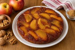 Torta rovesciata di mele e noci al caramello